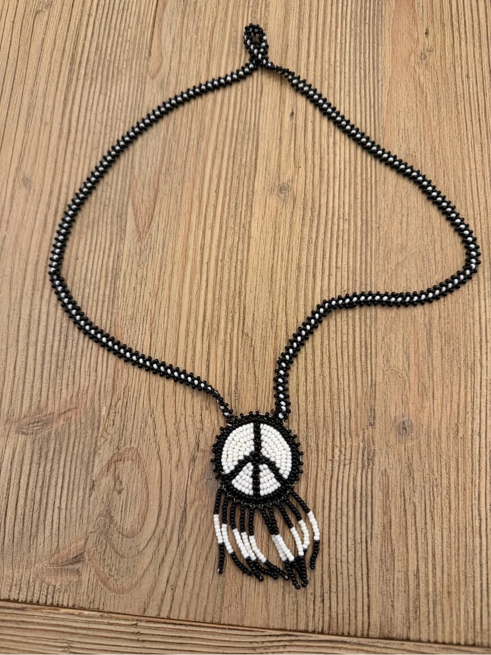 Vintage Seed Bead Black and White Peace Sign